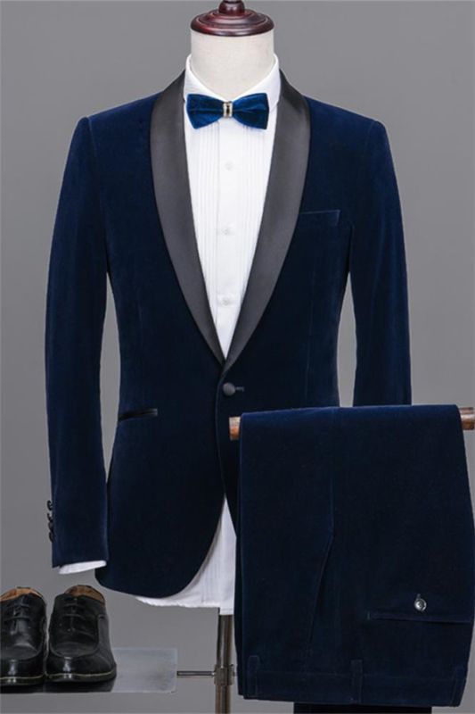 Navy Blue Shawl Lapel Velvet Prom Suits | 2020 Best Man Tuxedos 2 ...