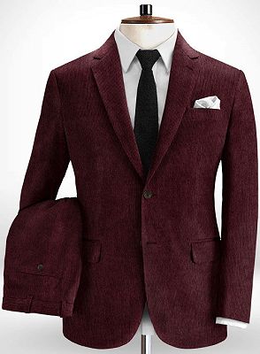 Luca Burgundy Corduroy Striped Prom Men Suits | Allaboutsuit