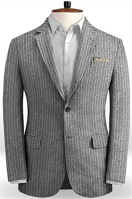 Grey Linen Men Suits | Two Pieces Striped Tuxedo | Allaboutsuit