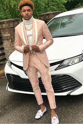 Pink Jacquard Men Suit for Prom Online | Shawl Lapel Prom Outfit ...