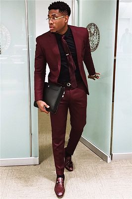 Handsome Burgundy Mens Suits Business Suits | Slim Fit One Button Prom ...