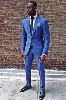 Royal Blue Two Pieces Men Suit | Newest Peaked Lapel Prom Suit_1