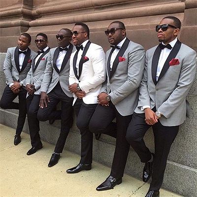 Aaron Gray One Button Best Fitted Wedding Groomsmen Suits with Black Lapel