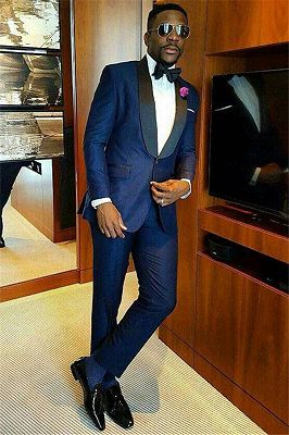 Joshua Navy Blue Stylish Bespoke Shawl Lapel Wedding Groom Suits Online