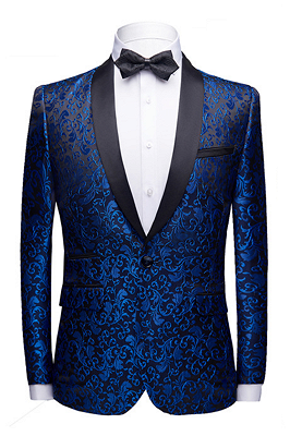 Holden Royal Blue Jacquard Prom Suits | Shawl Lapel Black Satin Wedding Tuxedos-Theo | Allaboutsuit