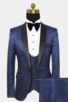 Joshua Dark Navy Notched Lapel Prom Men Suits with Black Pants