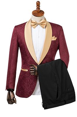 Dominic Stylish Burgundy Slim Fit Jacquard Wedding Suit for Men ...