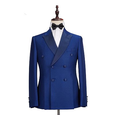 Martin Royal Blue Double Breasted Two-Piece Business men Suits_5