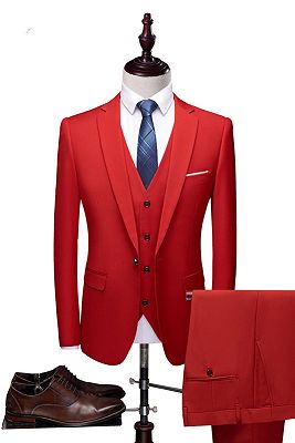 Red Fashion Notched Lapel Tuxedo | Bespoke Three Pieces Men Suits ...