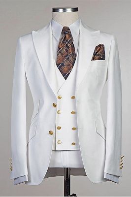 Salvador White Peaked Lapel Slim Fit Fashion Wedding Groom Suit ...