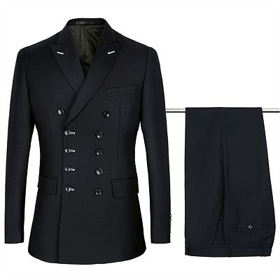 Morgan Handsome Black Slim Fit Double Breasted Business Men Suits_2