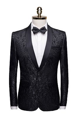Black Jacquard Dinner Suits for Men | Formal Shawl Lapel One Button ...