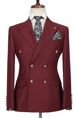 Luman Stylish Double Breasted Burgundy Peak Lapel Mens Formal Suit ...