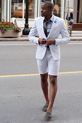 Kelvin White Summer Notched Lapel Fashion Suits with Short Pants ...