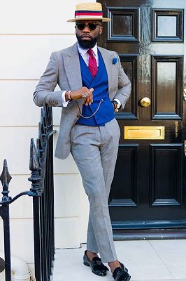 Mohamed Fashion Bespoke Slim Fit Peaked Lapel Plaid Men Suits ...