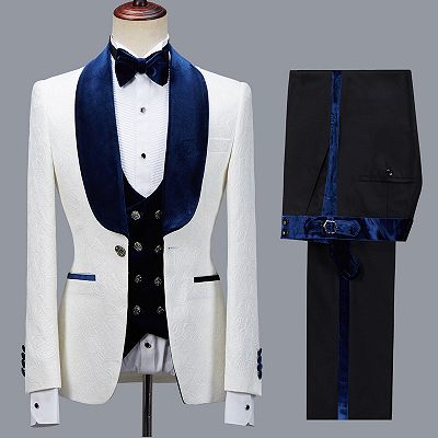Quincy Handsome White Jacquard Shawl Lapel Mens Suit for Wedding ...