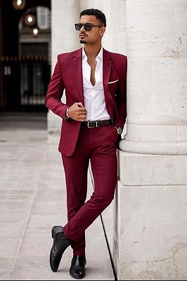 Brent Burgundy Notched Lapel Slim Fit Prom Outfits for Men | Allaboutsuit