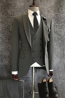 Page Formal Dark Gray 3-Pieces Peaked Lapel Suits For Business Men ...