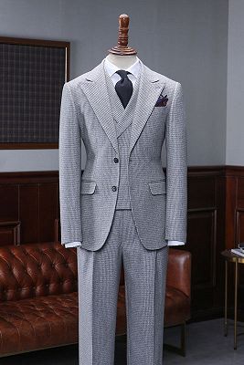 Addison Regular Gray Small Plaid Peaked Lapel 2 Button Business Suit ...