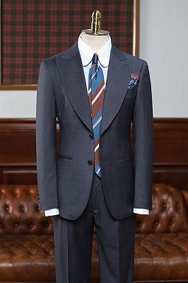 Ashbur Classic Black Striped Peaked Lapel Slim Fit Custom Business Suit ...
