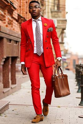 Aaron Stylish Red Double Breasted Peaked Lapel Prom Men Suits_1