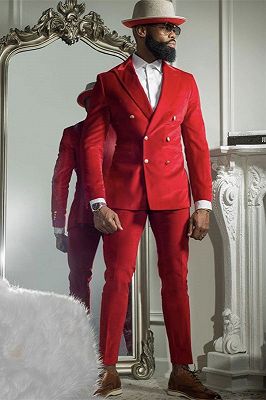 EJ Samuel Velvet Suit Mens Red Modern Fit 3 Piece Fashion Party Event M2781