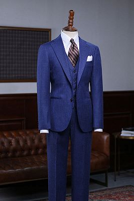 Ansel Modern Blue 3 Pieces Notched Lapel Business Suit For Men ...