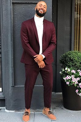 black turtleneck maroon suit