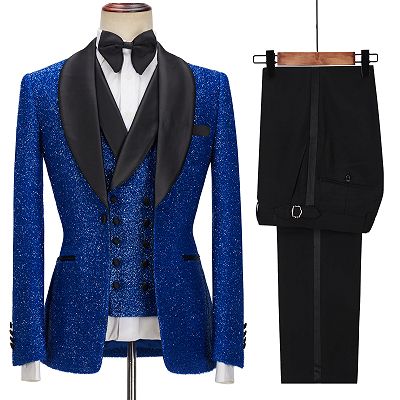 Jacob Royal Blue Sparkle Three Pieces One Button Fashion Slim Fit Men Suits_5