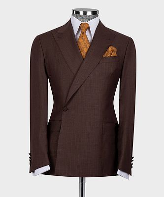 Gerry Modern Chocolate One Button Peaked Lapel Slim Fit Men Suits_4