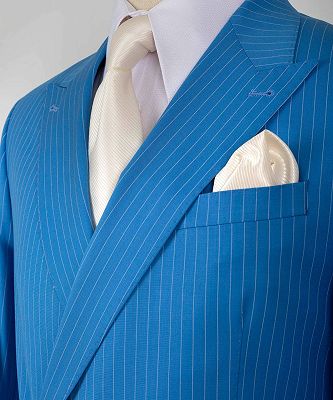 Gerard Blue Stripe One Button Fashion Slim Fit Simple Business Suits_3