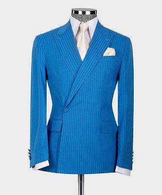 Gerard Blue Stripe One Button Fashion Slim Fit Simple Business Suits_4