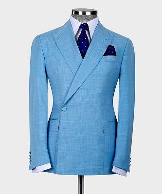 Giles Sky Blue New Arrival Peaked Lapel Two Pieces Men Suits_4