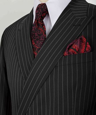 Alex Chic Black Striped One Button Peaked Lapel Two Pieces Men Suits_3