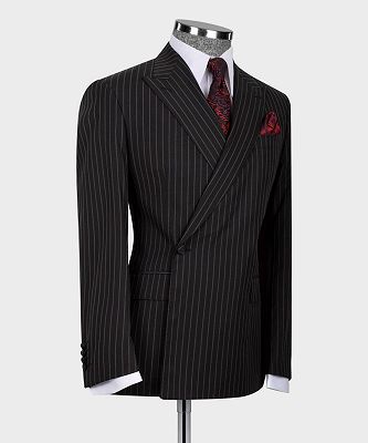 Alex Chic Black Striped One Button Peaked Lapel Two Pieces Men Suits