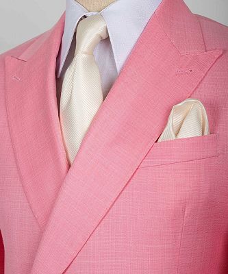 Godfrey New Arrival Pink Peaked Lapel Close Fitting Men Suits_3