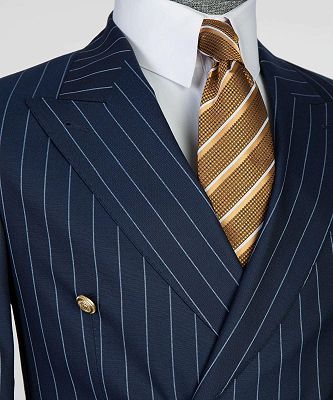 Navy Blue Double Breasted Pinstripe Men's Business Suit