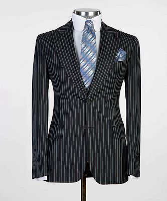 3 Piece Pinstripe Black Men's Business Formal Suits_4