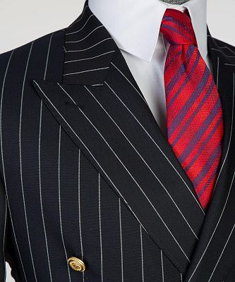 Formal Black Double Breasted Pinstripe Men's Business Suit