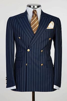 Navy Blue Double Breasted Pinstripe Men's Business Suit