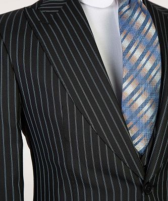 3 Piece Pinstripe Black Men's Business Formal Suits_3