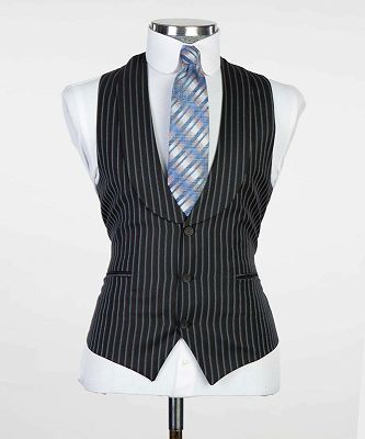 3 Piece Pinstripe Black Men's Business Formal Suits