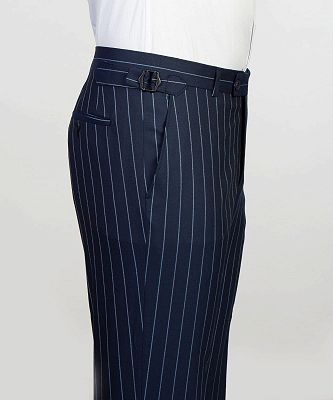 Navy Blue Double Breasted Pinstripe Men's Business Suit_5