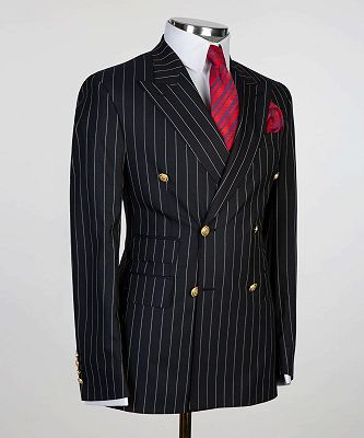 Formal Black Double Breasted Pinstripe Men's Business Suit_3