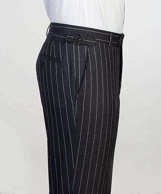 Formal Black Double Breasted Pinstripe Men's Business Suit_5