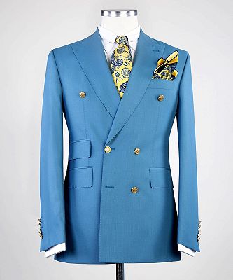 Elmer Modern Blue Double Breasted Peaked Lapel Business Men Suits ...