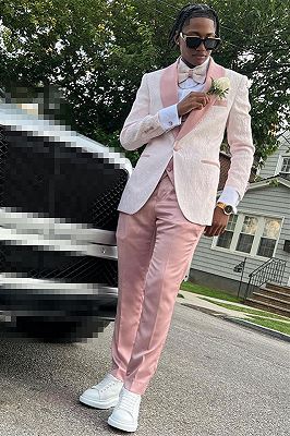 Mason Fashion Pink Shawl Lapel Jacquard Three Pieces Prom Men Suit ...