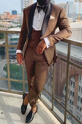 Carter Stylish Brown Three-Pieces Black Shawl Lapel Wedding Suits ...