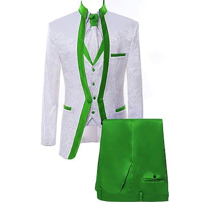 Montague Chic Green Shawl Lapel Jacquard Three Pieces Wedding Suits