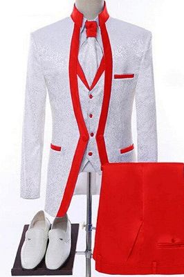 Monroe Fancy Red Shawl Lapel Jacquard Three Pieces Wedding Suits